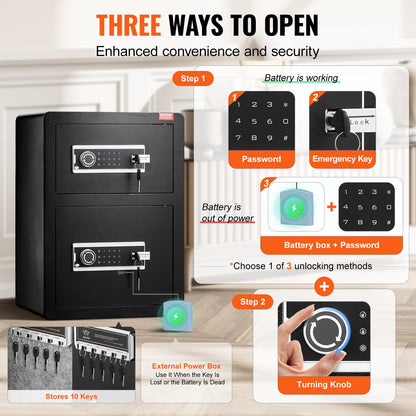 Double Door 3.5 cu.ft Safe Box with Key Lock Password Fireproof Bag Black - Image 3