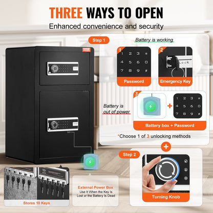 Double Doors 4.5 cu.ft Safe Box with Key Lock & Password, Safe Lock Box with Fireproof Bag, Key Rack, LED Light and 2 Height Adjustable and Removable Divider for Money, Documents, Jewelry and Valuables, Black - Image 3