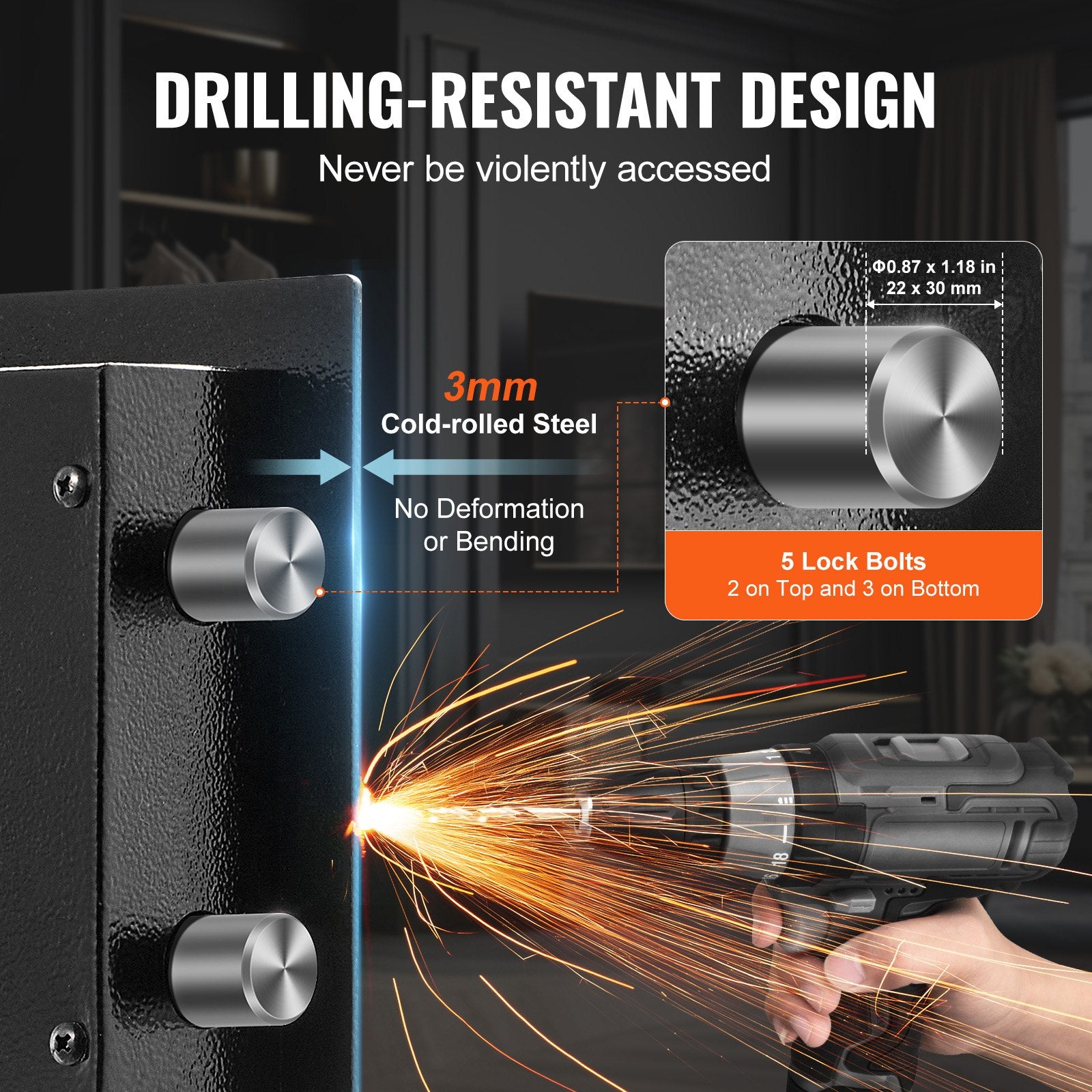 Double Doors 4.5 cu.ft Safe Box with Key Lock & Password, Safe Lock Box with Fireproof Bag, Key Rack, LED Light and 2 Height Adjustable and Removable Divider for Money, Documents, Jewelry and Valuables, Black - Image 4