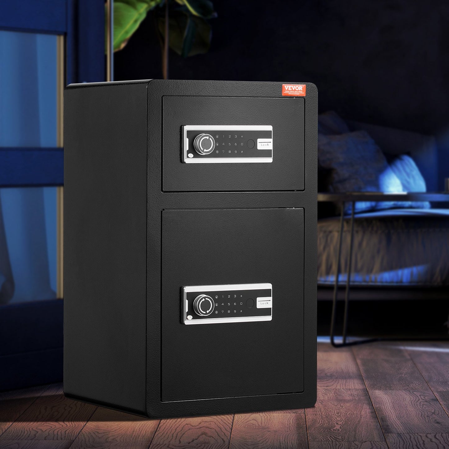 Double Doors 4.5 cu.ft Safe Box with Key Lock & Password, Safe Lock Box with Fireproof Bag, Key Rack, LED Light and 2 Height Adjustable and Removable Divider for Money, Documents, Jewelry and Valuables, Black - Image 8