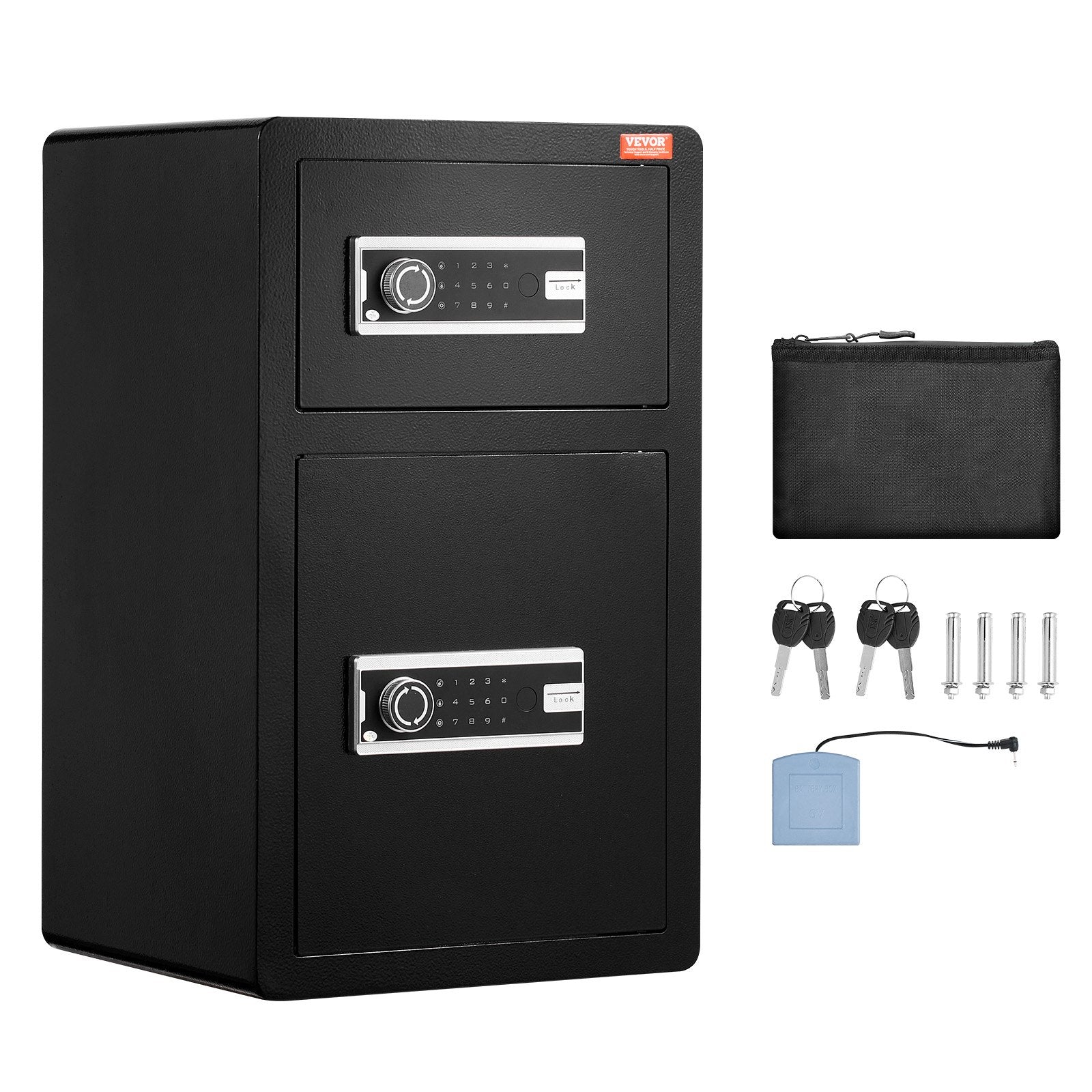 Double Doors 4.5 cu.ft Safe Box with Key Lock & Password, Safe Lock Box with Fireproof Bag, Key Rack, LED Light and 2 Height Adjustable and Removable Divider for Money, Documents, Jewelry and Valuables, Black - Image 9