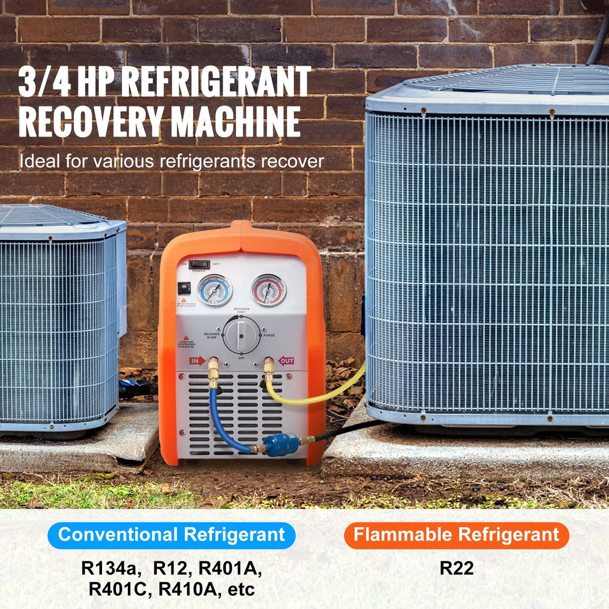 Portable 3/4 HP Refrigerant Recovery Machine for Vapor Liquid Refrigerant - Image 2