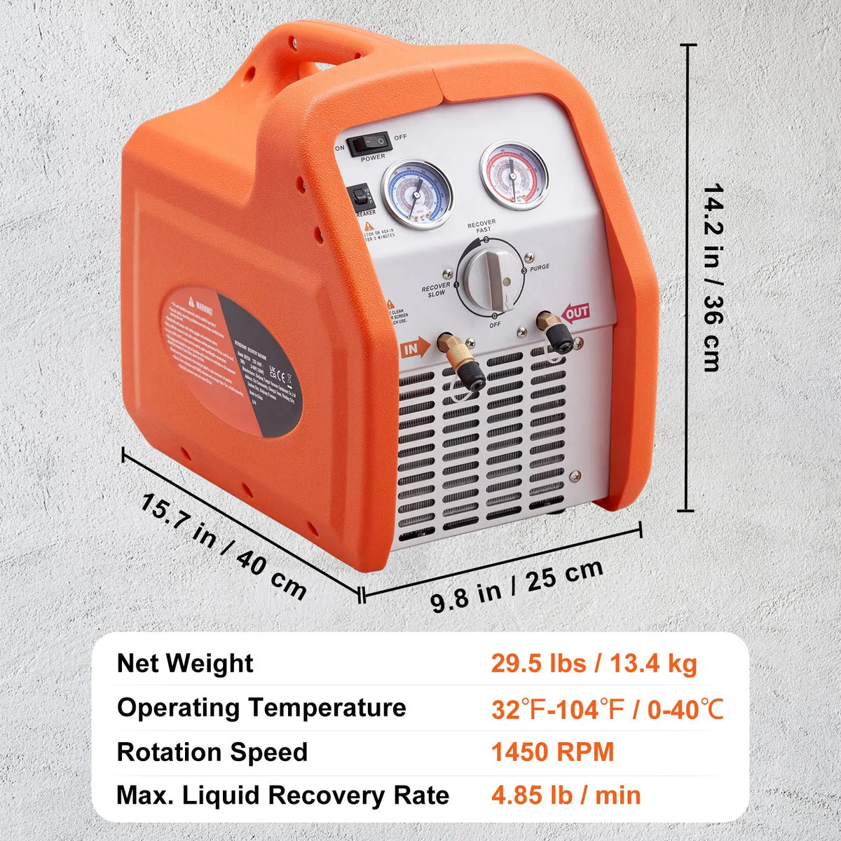 Portable 3/4 HP Refrigerant Recovery Machine for Vapor Liquid Refrigerant - Image 7