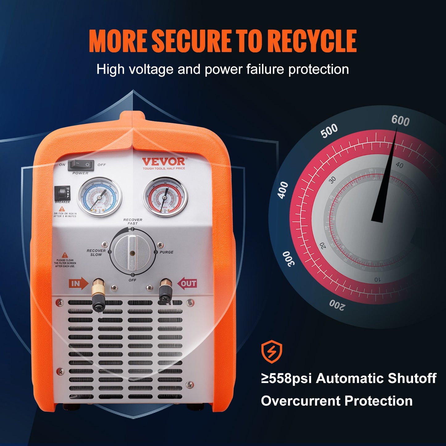 Portable 3/4 HP Refrigerant Recovery Machine for Vapor Liquid Refrigerant - Image 5
