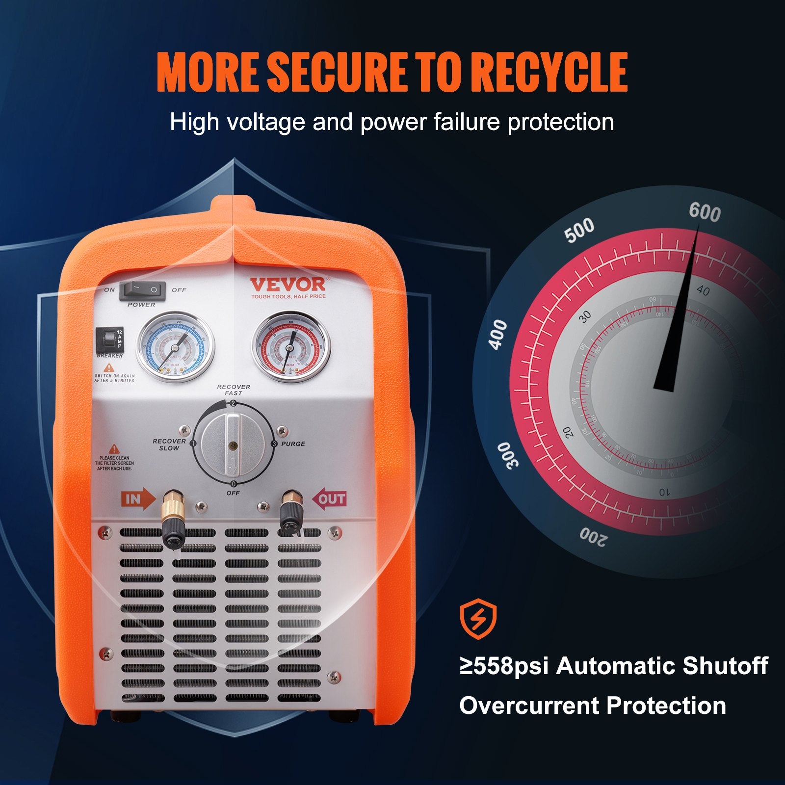 Portable 3/4 HP Refrigerant Recovery Machine for Vapor Liquid Refrigerant - Image 5