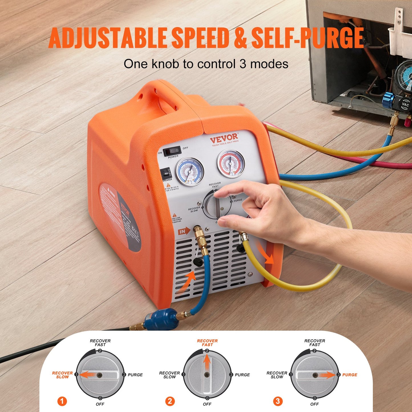 Portable 3/4 HP Refrigerant Recovery Machine for Vapor Liquid Refrigerant - Image 6