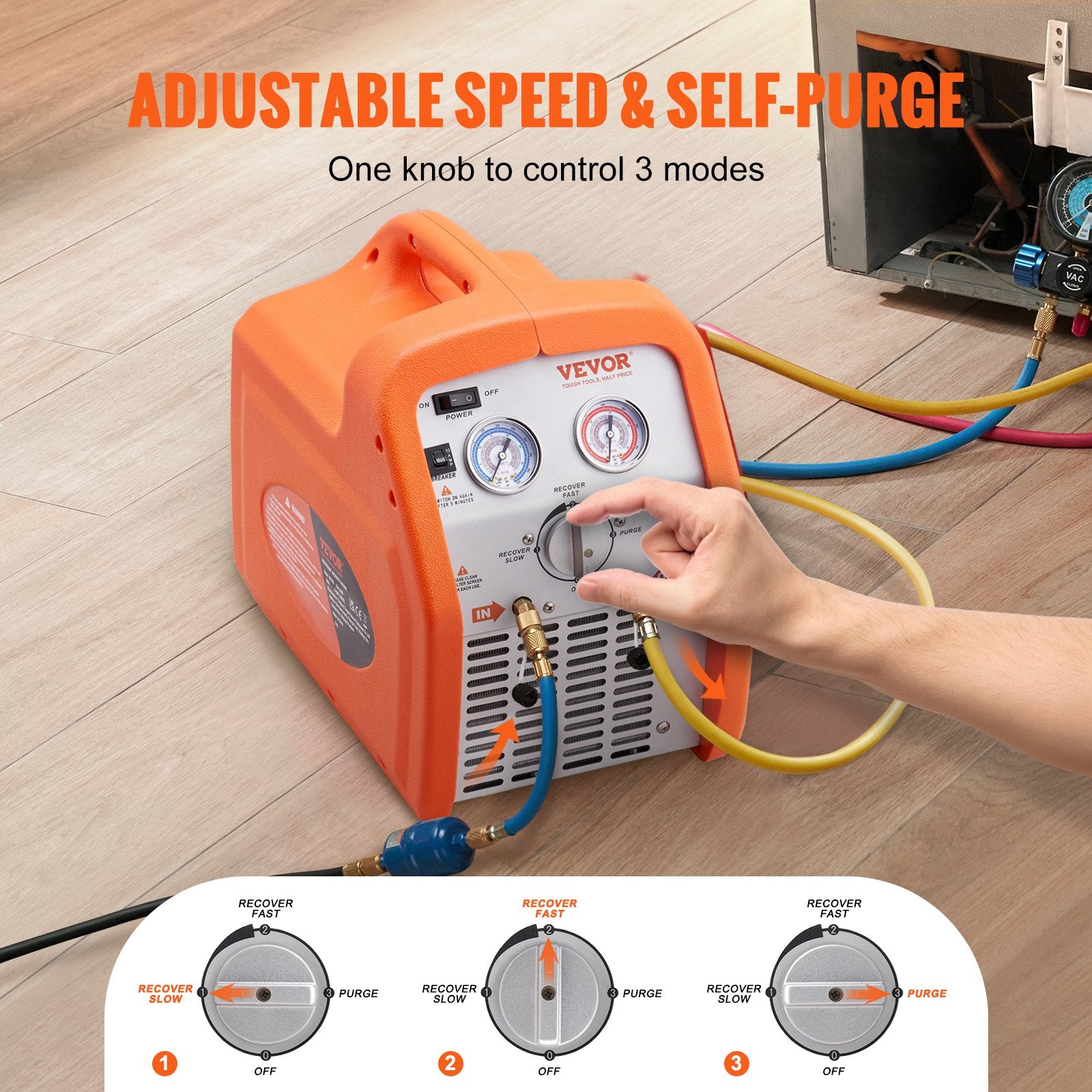 Portable 3/4 HP Refrigerant Recovery Machine for Vapor Liquid Refrigerant - Image 6