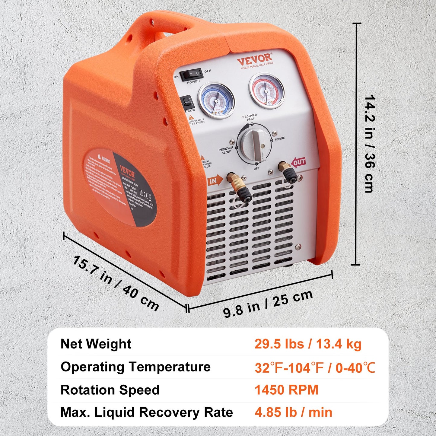 Portable 3/4 HP Refrigerant Recovery Machine for Vapor Liquid Refrigerant - Image 7