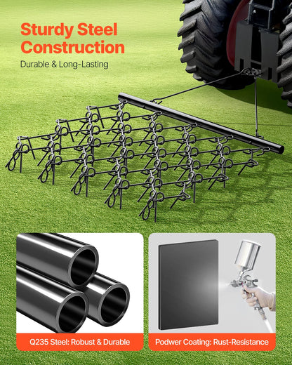 Drag Harrow, 5 x 4.5 ft Durable Chain Harrow with 60 Sharp Teeth, Suitable for ATV UTV Tractor, Ideal for Soil Preparation, Seeding, Smoothing Landscapes, and Yard Gravel Driveway Maintenance - Image 2