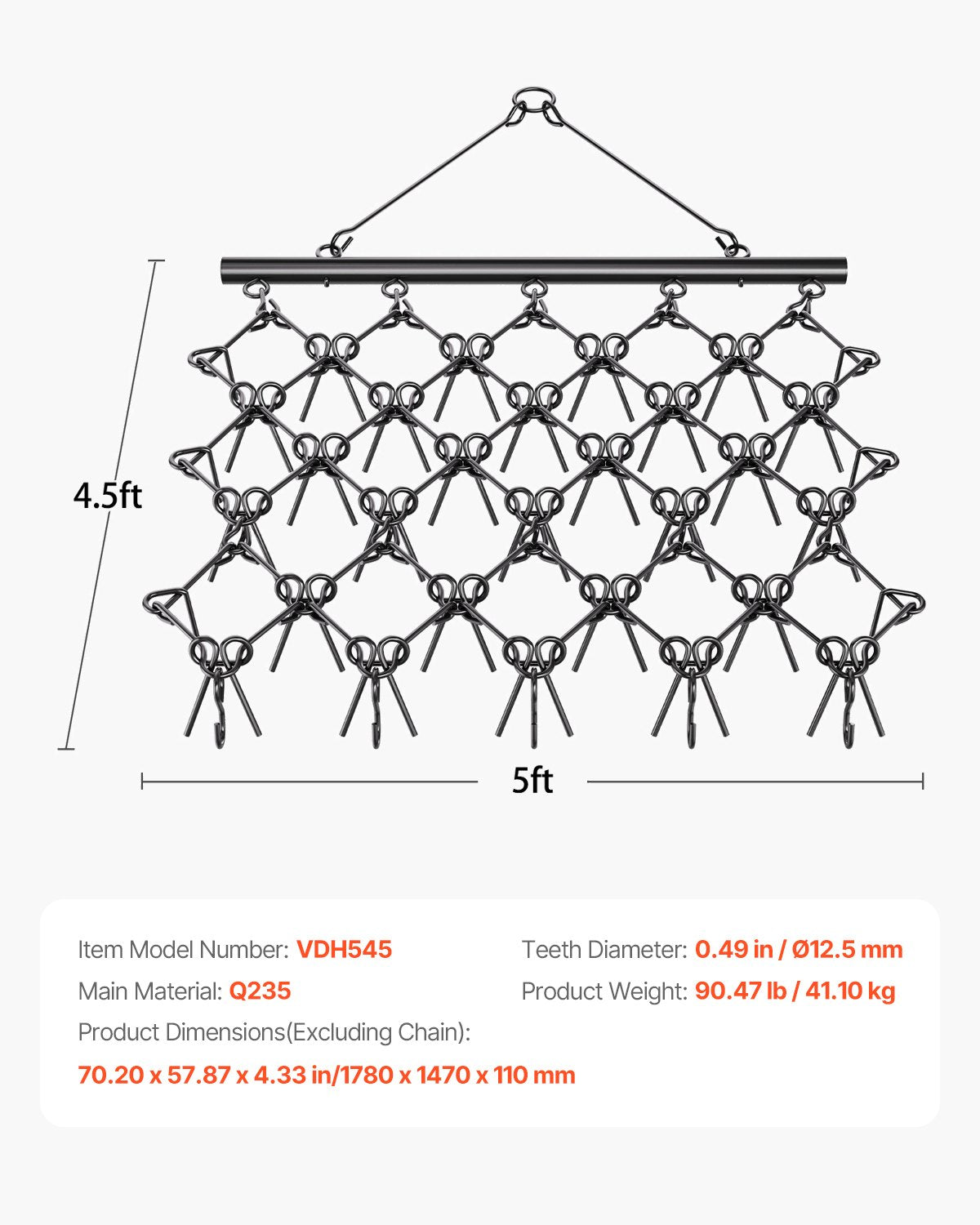 Drag Harrow, 5 x 4.5 ft Durable Chain Harrow with 60 Sharp Teeth, Suitable for ATV UTV Tractor, Ideal for Soil Preparation, Seeding, Smoothing Landscapes, and Yard Gravel Driveway Maintenance - Image 7