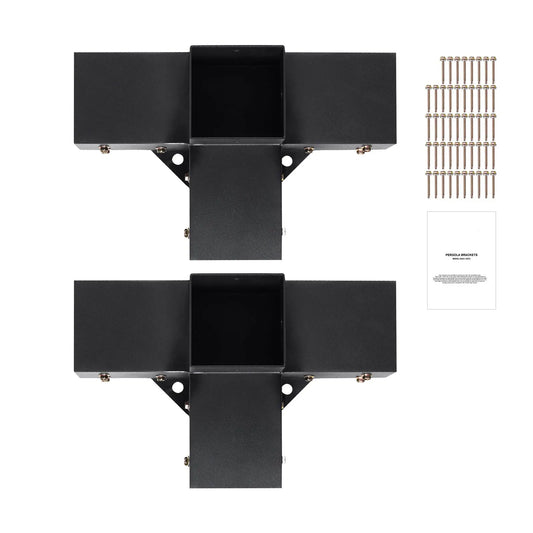 Pergola Bracket Kit 4''x4''(Inner Size 3.6x3.6), 2pcs 4-Way Heavy Duty Corner Bracket Woodworks DIY Post Base Kit, Easy Installation Wooden Beams for Gazebos, Patio Pergolas, Log Cabin Outdoor