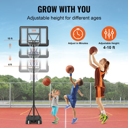 Basketball Hoop, 4-10 ft Adjustable Height Portable Backboard System, 44 inch Basketball Hoop & Goal, Kids & Adults Basketball Set with Wheels, Stand, and Fillable Base, for Outdoor/Indoor - Image 4