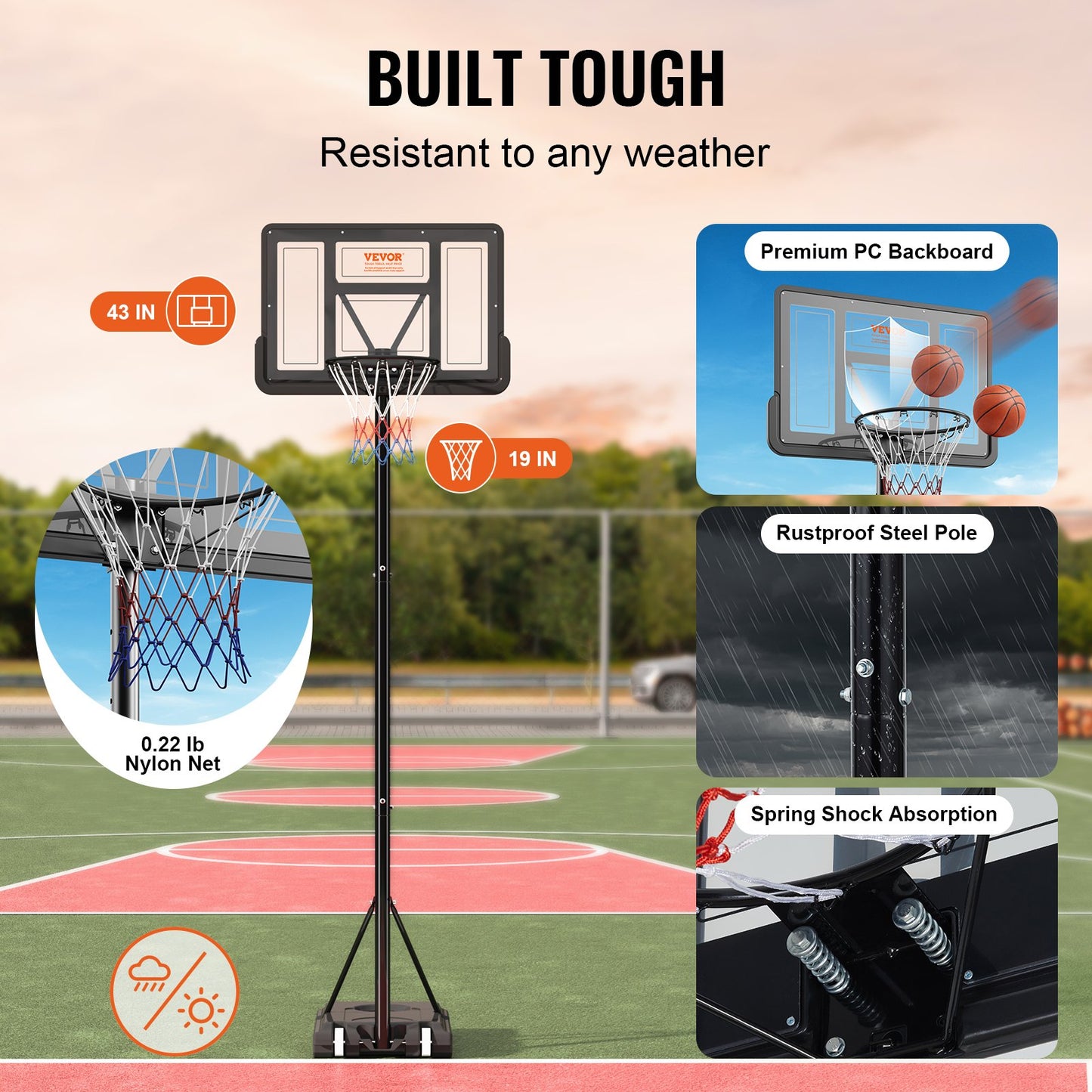 Basketball Hoop, 4-10 ft Adjustable Height Portable Backboard System, 44 inch Basketball Hoop & Goal, Kids & Adults Basketball Set with Wheels, Stand, and Fillable Base, for Outdoor/Indoor - Image 5