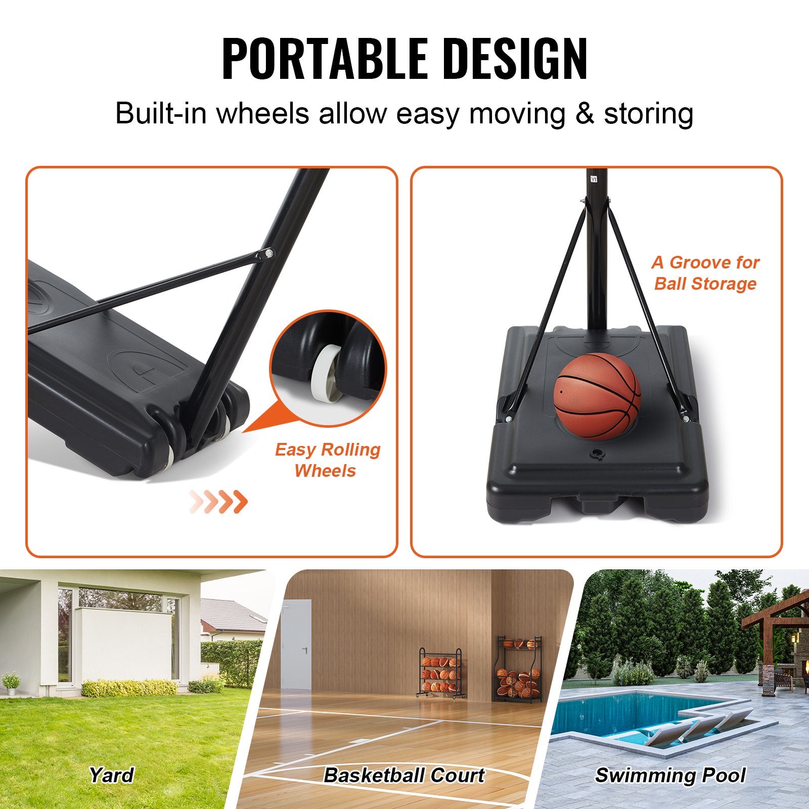 Basketball Hoop, 4-10 ft Adjustable Height Portable Backboard System, 44 inch Basketball Hoop & Goal, Kids & Adults Basketball Set with Wheels, Stand, and Fillable Base, for Outdoor/Indoor - Image 6