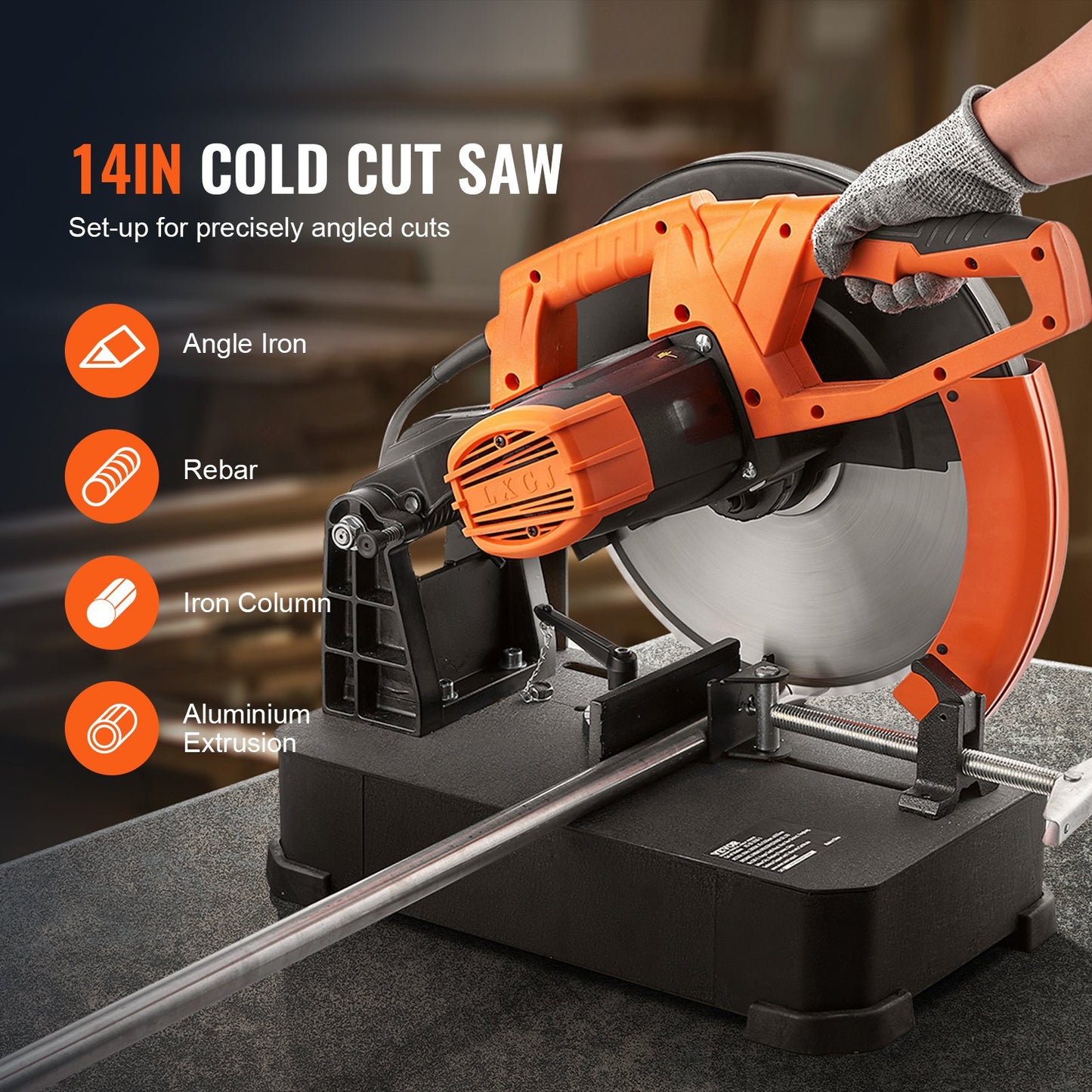 Chop Saw, 14"/355mm Blade Diameter Cut Off Saw, 2800W 1200RPM Steel Cutting Machine, Adjustable Dry Cut Chop Saw, Miter Saw for Cutting Metal Cold Cut Saw for Steel/Rebar/Iron/Aluminum - Image 2