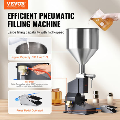 Pneumatic Paste Liquid Filling Machine, 5-50ml Bottle Filler, Bottle Filling Machine, Stainless Steel Liquid Filler with Pedal for Milk Water Juice Essential Oil Shampoo Cosmetic Honey Lotion - Image 2
