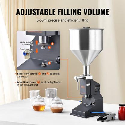 Pneumatic Paste Liquid Filling Machine, 5-50ml Bottle Filler, Bottle Filling Machine, Stainless Steel Liquid Filler with Pedal for Milk Water Juice Essential Oil Shampoo Cosmetic Honey Lotion - Image 3