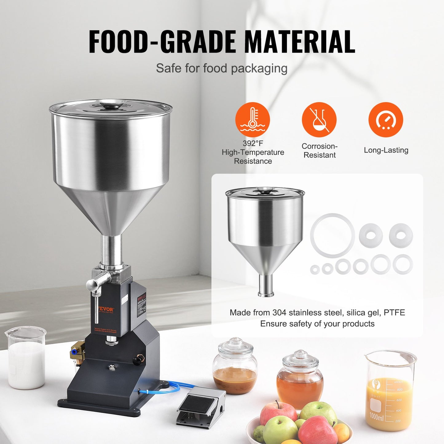 Pneumatic Paste Liquid Filling Machine, 5-50ml Bottle Filler, Bottle Filling Machine, Stainless Steel Liquid Filler with Pedal for Milk Water Juice Essential Oil Shampoo Cosmetic Honey Lotion - Image 4