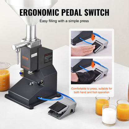 Pneumatic Paste Liquid Filling Machine, 5-50ml Bottle Filler, Bottle Filling Machine, Stainless Steel Liquid Filler with Pedal for Milk Water Juice Essential Oil Shampoo Cosmetic Honey Lotion - Image 5
