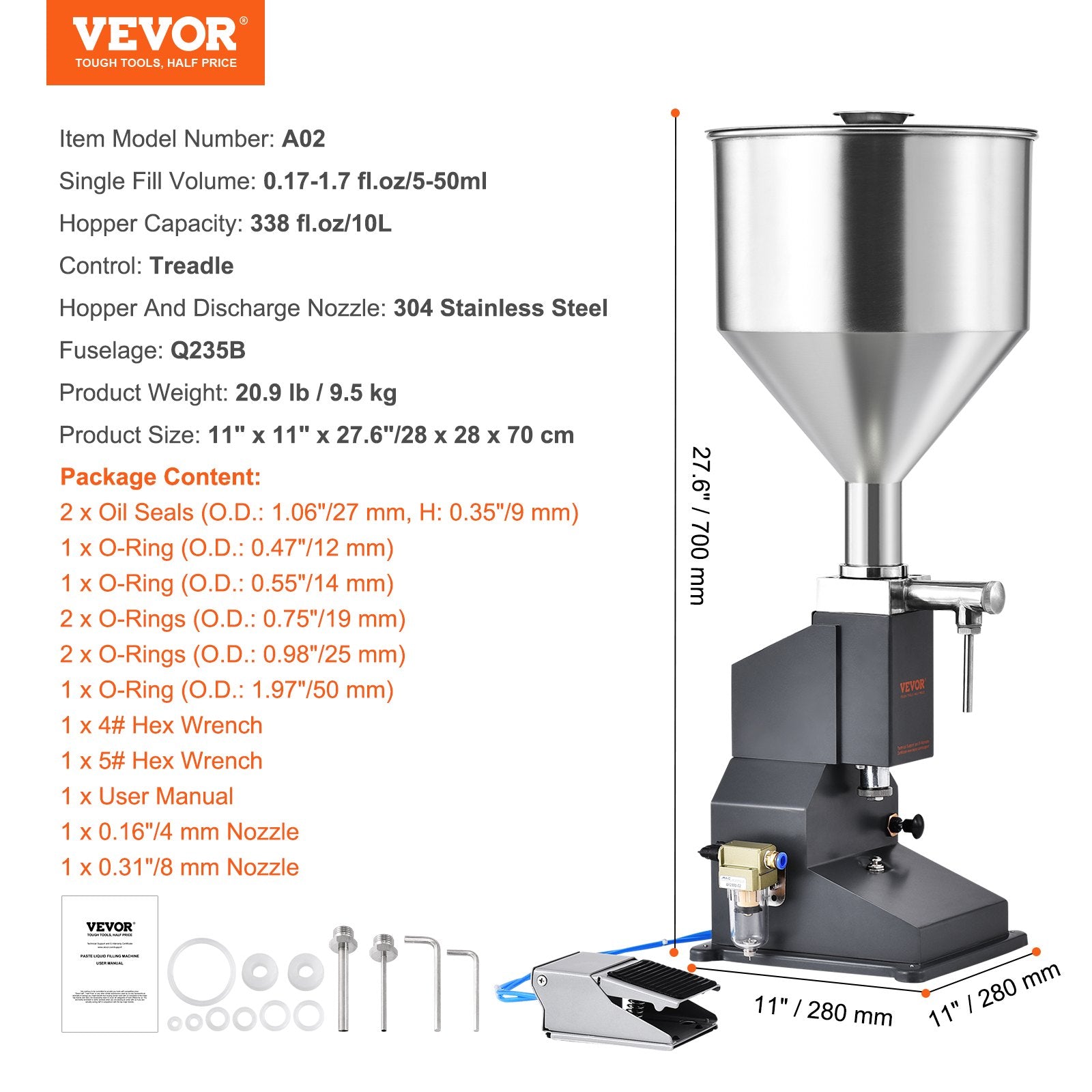 Pneumatic Paste Liquid Filling Machine, 5-50ml Bottle Filler, Bottle Filling Machine, Stainless Steel Liquid Filler with Pedal for Milk Water Juice Essential Oil Shampoo Cosmetic Honey Lotion - Image 7
