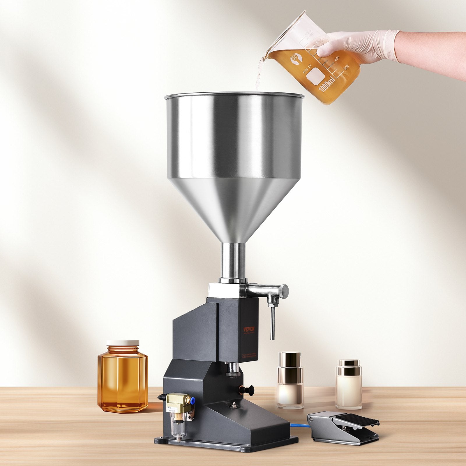 Pneumatic Paste Liquid Filling Machine, 5-50ml Bottle Filler, Bottle Filling Machine, Stainless Steel Liquid Filler with Pedal for Milk Water Juice Essential Oil Shampoo Cosmetic Honey Lotion - Image 8