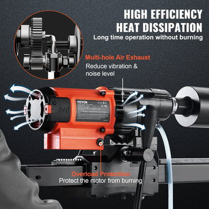 Diamond Core Drilling Machine, 8in Wet&Dry Concrete Core Drill Rig with Stand, 750RPM Speed & 1-1/4" 5/8" Thread & Lifting Handle, 8in Drilling Diameter for Concrete Brick Block Stone, 2500W - Image 5