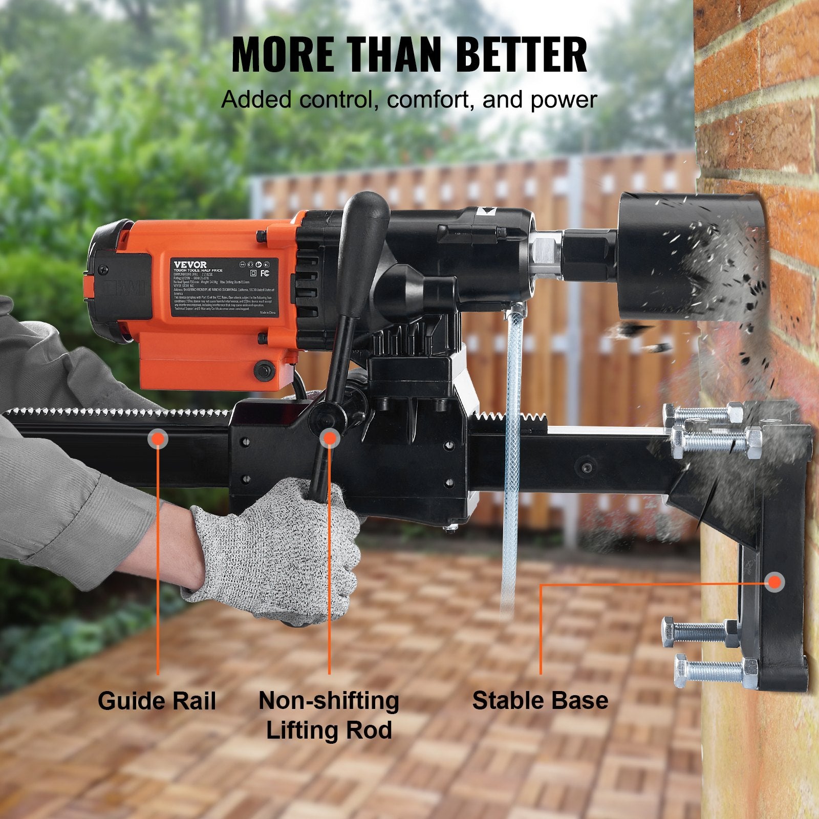 Diamond Core Drilling Machine, 8in Wet&Dry Concrete Core Drill Rig with Stand, 750RPM Speed & 1-1/4" 5/8" Thread & Lifting Handle, 8in Drilling Diameter for Concrete Brick Block Stone, 2500W - Image 6