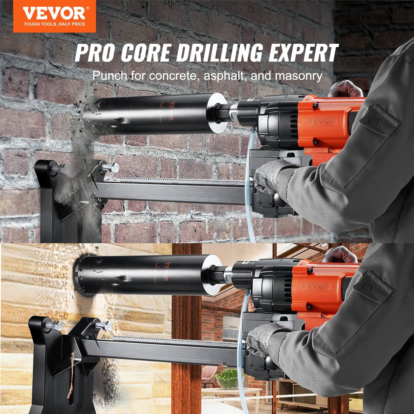 Diamond Core Drilling Machine, 10in Wet Concrete Core Drill Rig with Stand Wheels, 750RPM Speed & 1-1/4" Thread & Lifting Handle, 10in Drilling Diameter for Concrete Brick Block Stone, 2500W - Image 2