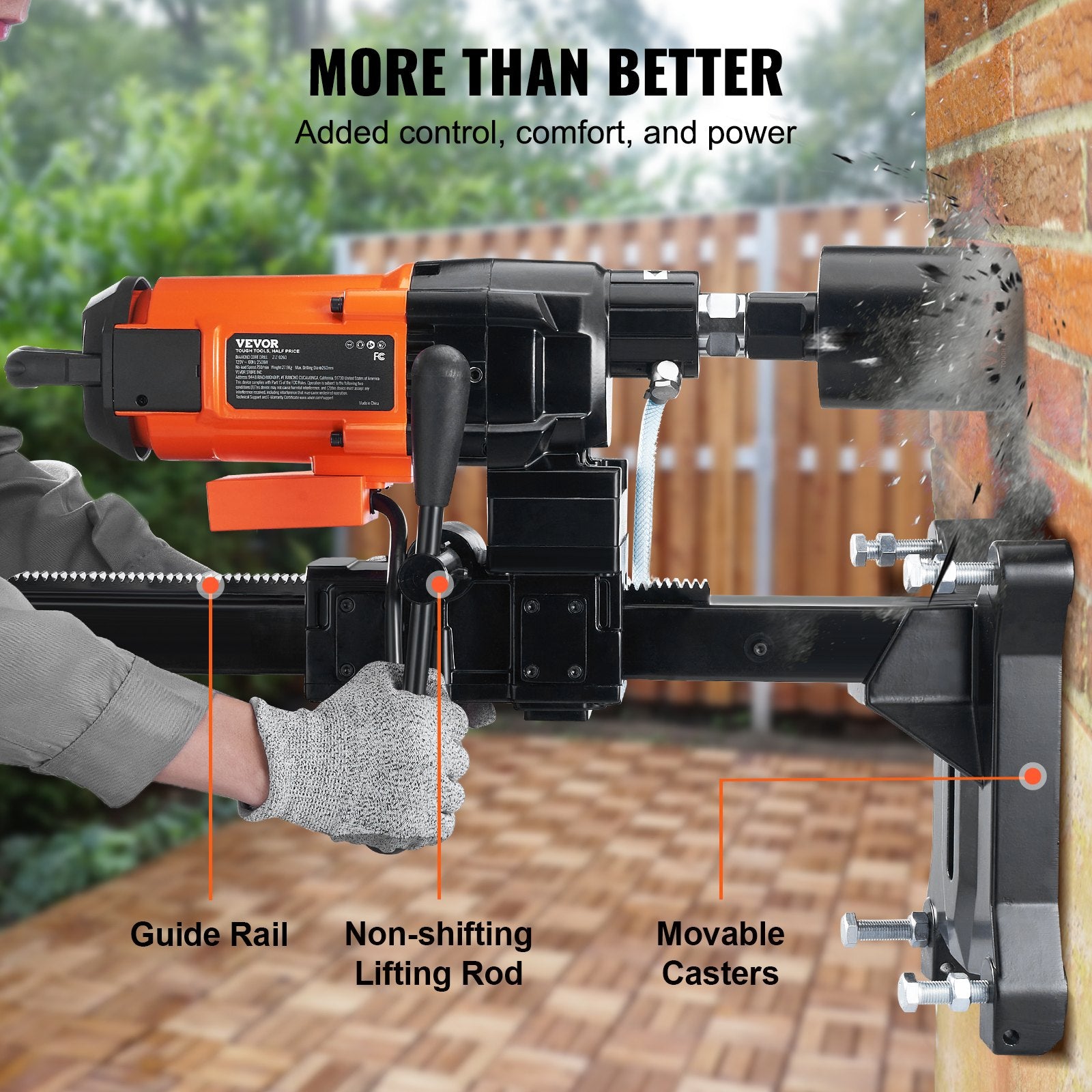 Diamond Core Drilling Machine, 10in Wet Concrete Core Drill Rig with Stand Wheels, 750RPM Speed & 1-1/4" Thread & Lifting Handle, 10in Drilling Diameter for Concrete Brick Block Stone, 2500W - Image 6