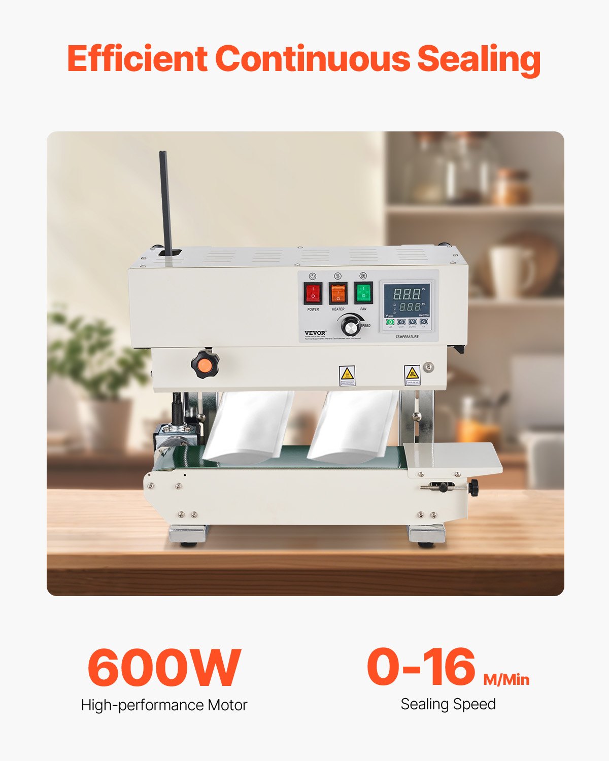 Continuous Bag Band Sealing Machine, 6-12 mm Sealing Width, Vertical Band Sealer Machine with Digital Temperature Control, Carbon Steel Bag Sealer for 0.02-0.8 mm Plastic Bags Films Membrane - Image 2