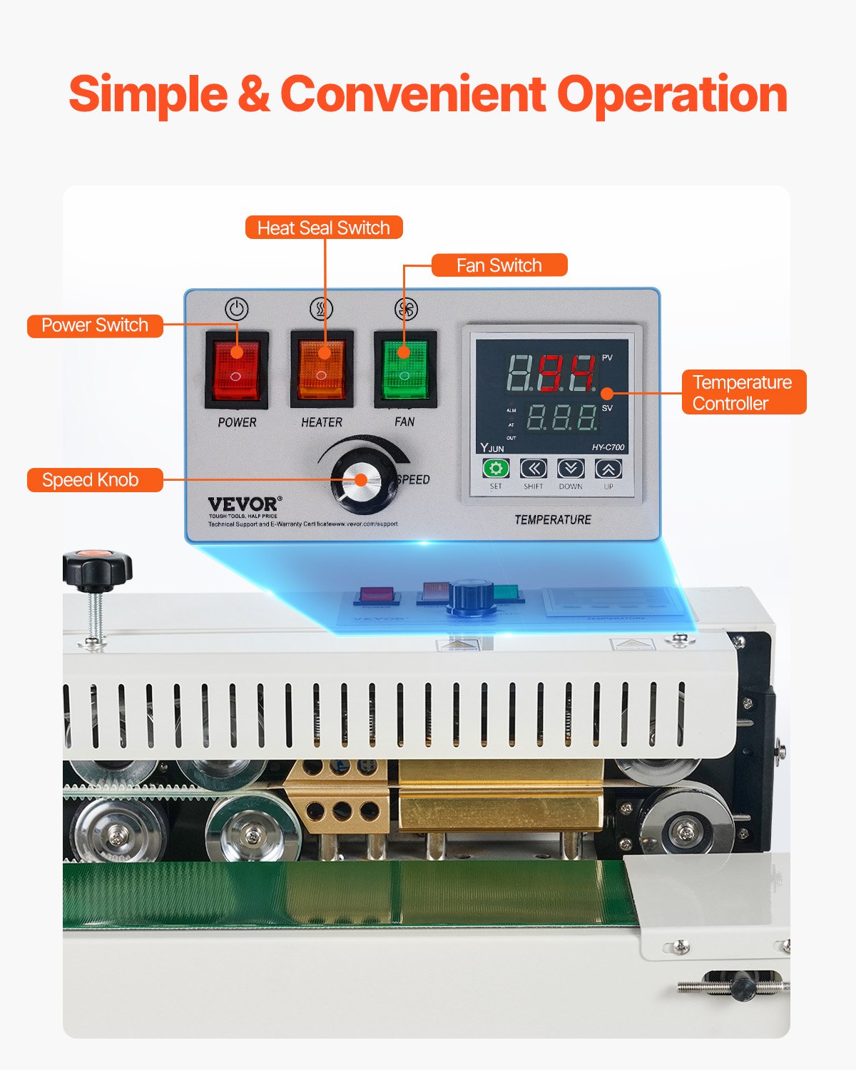 Continuous Bag Band Sealing Machine, 6-12 mm Sealing Width, Vertical Band Sealer Machine with Digital Temperature Control, Carbon Steel Bag Sealer for 0.02-0.8 mm Plastic Bags Films Membrane - Image 6