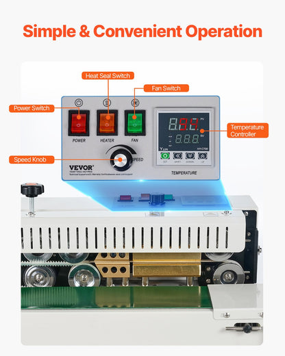 Continuous Bag Band Sealing Machine, 6-12 mm Sealing Width, Vertical Band Sealer Machine with Digital Temperature Control, Carbon Steel Bag Sealer for 0.02-0.8 mm Plastic Bags Films Membrane - Image 6