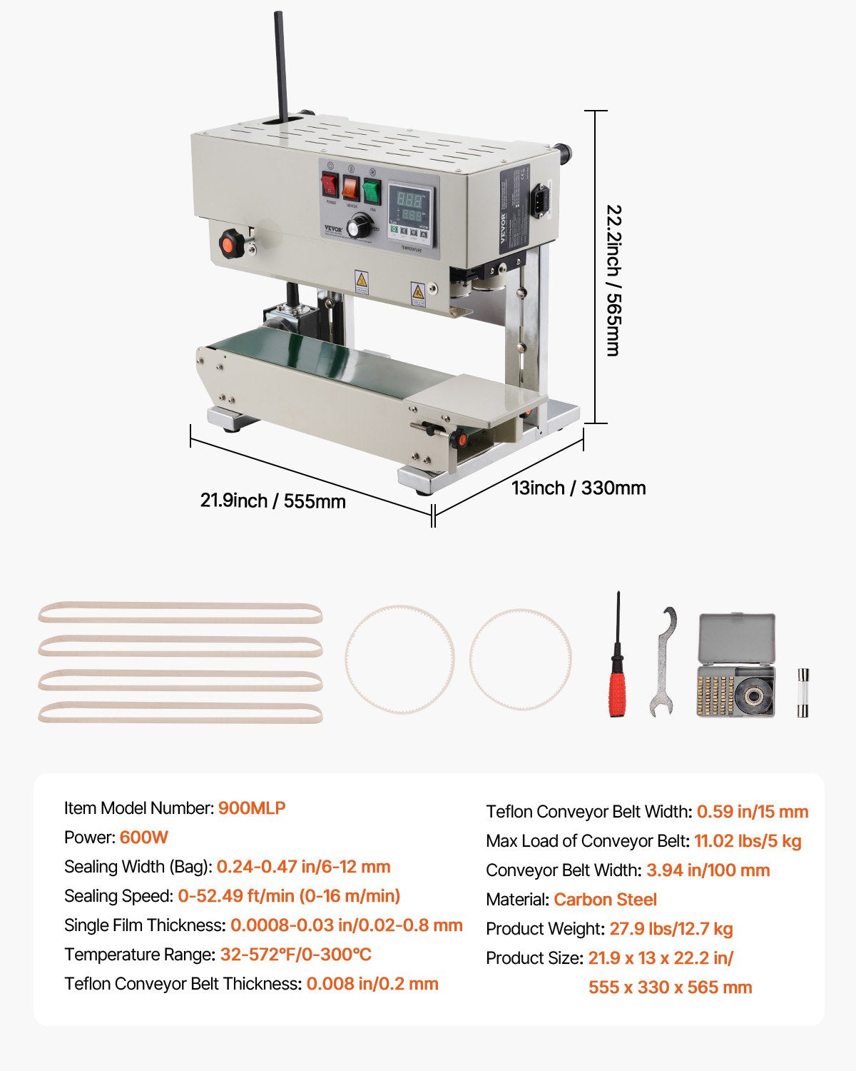 Continuous Bag Band Sealing Machine, 6-12 mm Sealing Width, Vertical Band Sealer Machine with Digital Temperature Control, Carbon Steel Bag Sealer for 0.02-0.8 mm Plastic Bags Films Membrane - Image 7