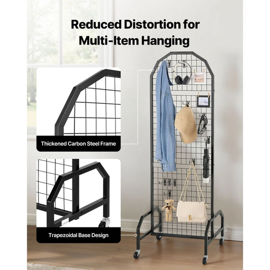 2 Packs Grid Wall Panels, 600 x 1640mm Wire Grid Panels Display Rack, Movable Art Display Shelf with Wheels and 20 Hooks, Black Carbon Steel Gridwall for Craft Show, Decor, Storage, Notice Board - Image 3