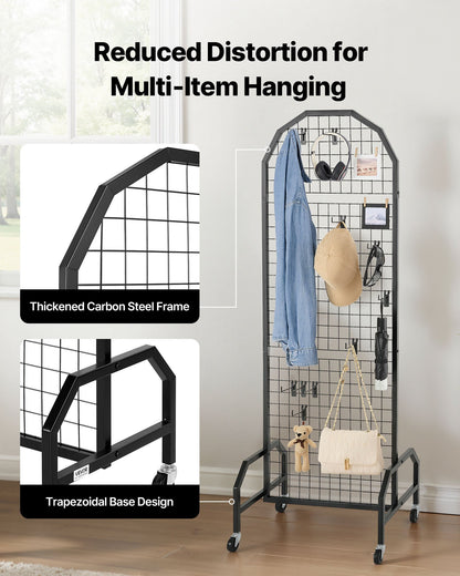 2 Packs Grid Wall Panels, 600 x 1640mm Wire Grid Panels Display Rack, Movable Art Display Shelf with Wheels and 20 Hooks, Black Carbon Steel Gridwall for Craft Show, Decor, Storage, Notice Board - Image 3