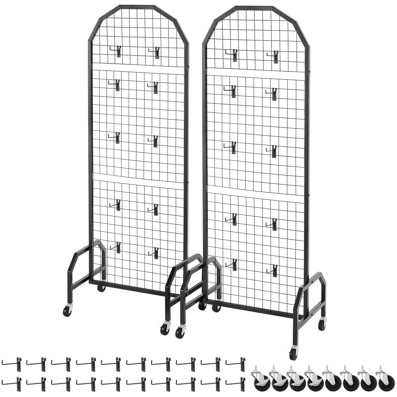 2 Packs Grid Wall Panels, 600 x 1640mm Wire Grid Panels Display Rack, Movable Art Display Shelf with Wheels and 20 Hooks, Black Carbon Steel Gridwall for Craft Show, Decor, Storage, Notice Board - Image 9