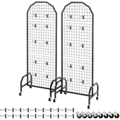 2 Packs Grid Wall Panels, 600 x 1640mm Wire Grid Panels Display Rack, Movable Art Display Shelf with Wheels and 20 Hooks, Black Carbon Steel Gridwall for Craft Show, Decor, Storage, Notice Board - Image 9