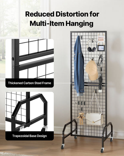 3 Packs Grid Wall Panels, 600 x 1640mm Wire Grid Panels Display Rack, Movable Art Display Shelf with Wheels and 30 Hooks, Black Carbon Steel Gridwall for Craft Show, Decor, Storage, Notice Board - Image 3