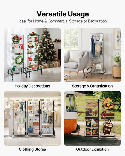 3 Packs Grid Wall Panels, 600 x 1640mm Wire Grid Panels Display Rack, Movable Art Display Shelf with Wheels and 30 Hooks, Black Carbon Steel Gridwall for Craft Show, Decor, Storage, Notice Board - Image 6