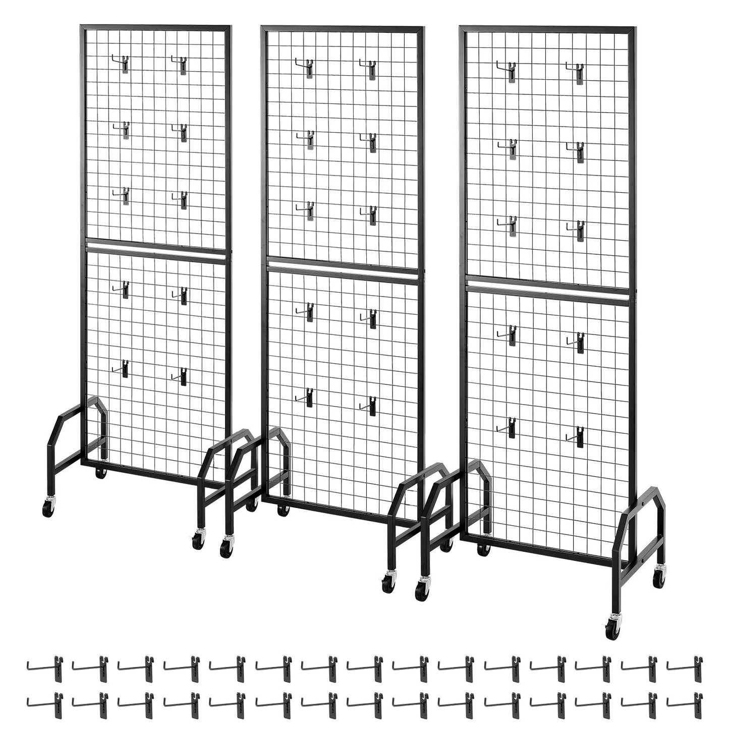 3 Packs Grid Wall Panels, 600 x 1640mm Wire Grid Panels Display Rack, Movable Art Display Shelf with Wheels and 30 Hooks, Black Carbon Steel Gridwall for Craft Show, Decor, Storage, Notice Board - Image 9