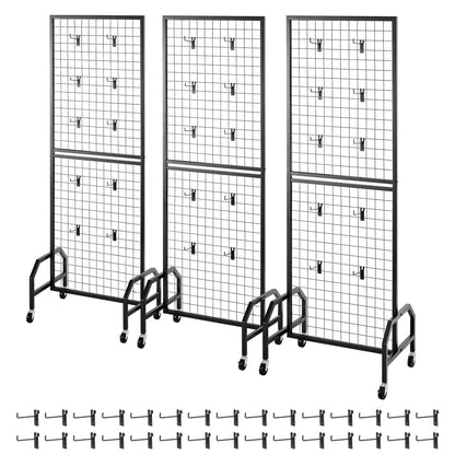 3 Packs Grid Wall Panels, 600 x 1640mm Wire Grid Panels Display Rack, Movable Art Display Shelf with Wheels and 30 Hooks, Black Carbon Steel Gridwall for Craft Show, Decor, Storage, Notice Board - Image 9