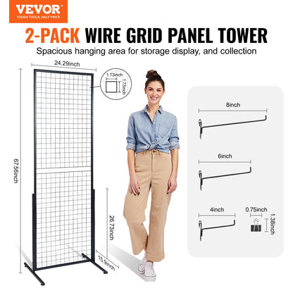 2' x 5.6' Grid Wall Panels Tower, 2 Packs Wire Gridwall Display Racks with T-Base Floorstanding, Double Side Gridwall Panels for Art Craft Shows, Retail Display with Extra Clips and Hooks - Image 2