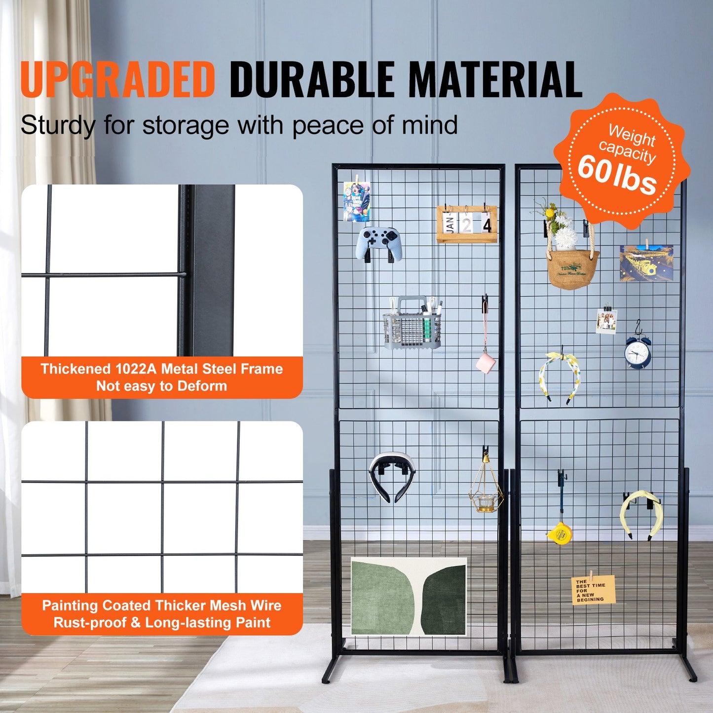 2' x 5.6' Grid Wall Panels Tower, 2 Packs Wire Gridwall Display Racks with T-Base Floorstanding, Double Side Gridwall Panels for Art Craft Shows, Retail Display with Extra Clips and Hooks - Image 3