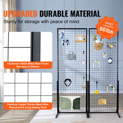 2' x 5.6' Grid Wall Panels Tower, 2 Packs Wire Gridwall Display Racks with T-Base Floorstanding, Double Side Gridwall Panels for Art Craft Shows, Retail Display with Extra Clips and Hooks - Image 3