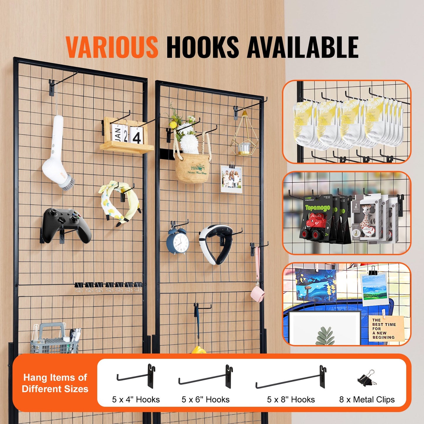 2' x 5.6' Grid Wall Panels Tower, 2 Packs Wire Gridwall Display Racks with T-Base Floorstanding, Double Side Gridwall Panels for Art Craft Shows, Retail Display with Extra Clips and Hooks - Image 4