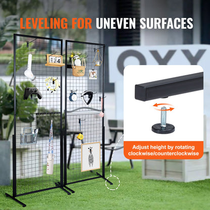 2' x 5.6' Grid Wall Panels Tower, 2 Packs Wire Gridwall Display Racks with T-Base Floorstanding, Double Side Gridwall Panels for Art Craft Shows, Retail Display with Extra Clips and Hooks - Image 5