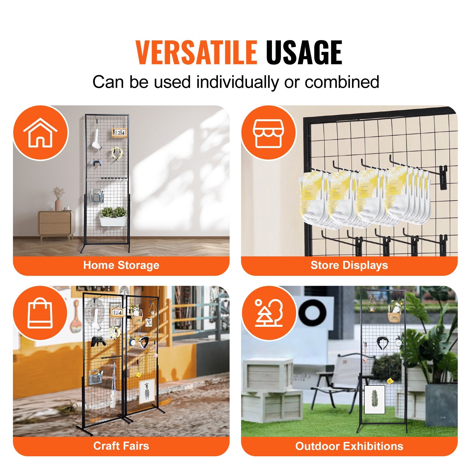 2' x 5.6' Grid Wall Panels Tower, 2 Packs Wire Gridwall Display Racks with T-Base Floorstanding, Double Side Gridwall Panels for Art Craft Shows, Retail Display with Extra Clips and Hooks - Image 6