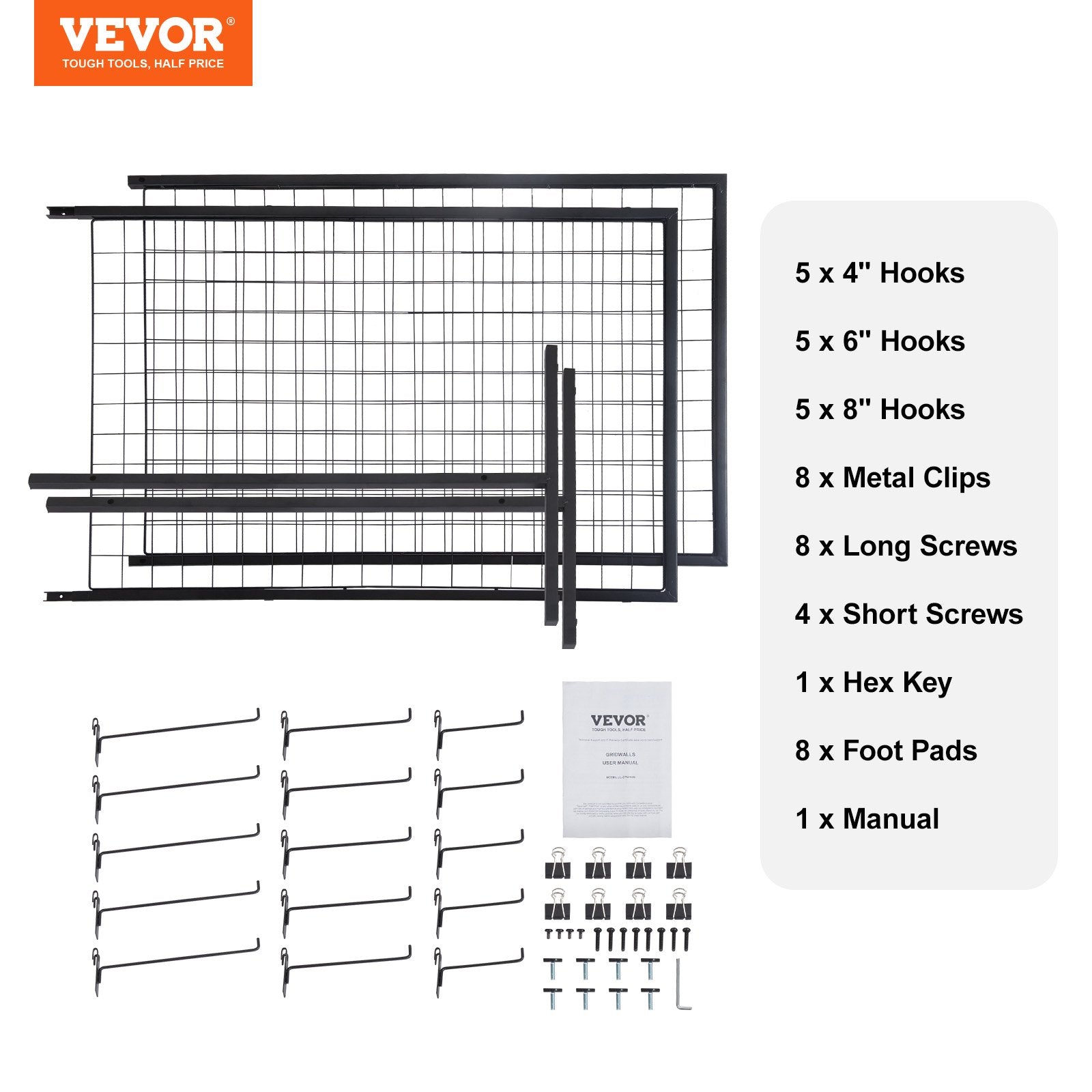 2' x 5.6' Grid Wall Panels Tower, 2 Packs Wire Gridwall Display Racks with T-Base Floorstanding, Double Side Gridwall Panels for Art Craft Shows, Retail Display with Extra Clips and Hooks - Image 7