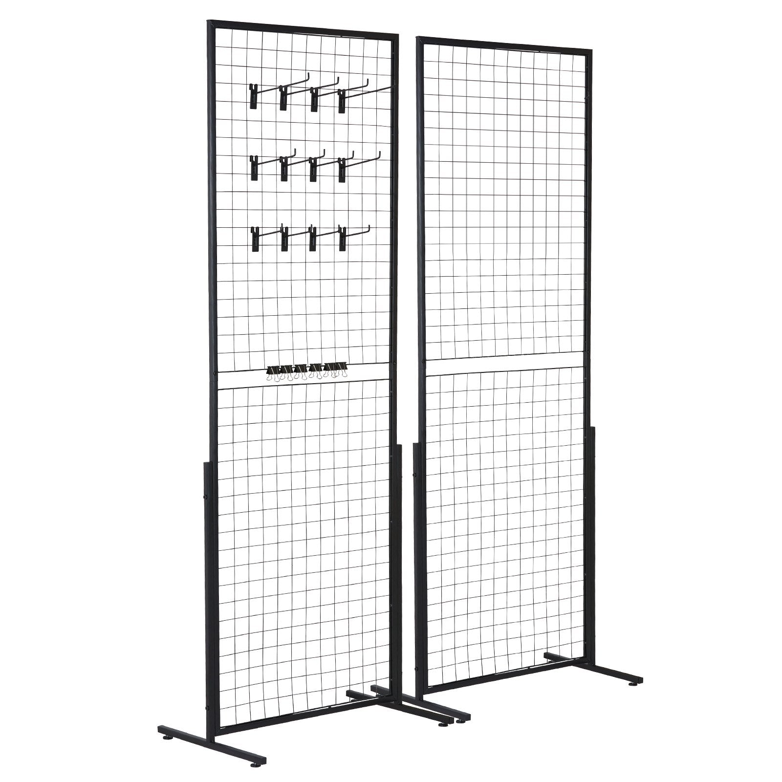 2' x 5.6' Grid Wall Panels Tower, 2 Packs Wire Gridwall Display Racks with T-Base Floorstanding, Double Side Gridwall Panels for Art Craft Shows, Retail Display with Extra Clips and Hooks - Image 9