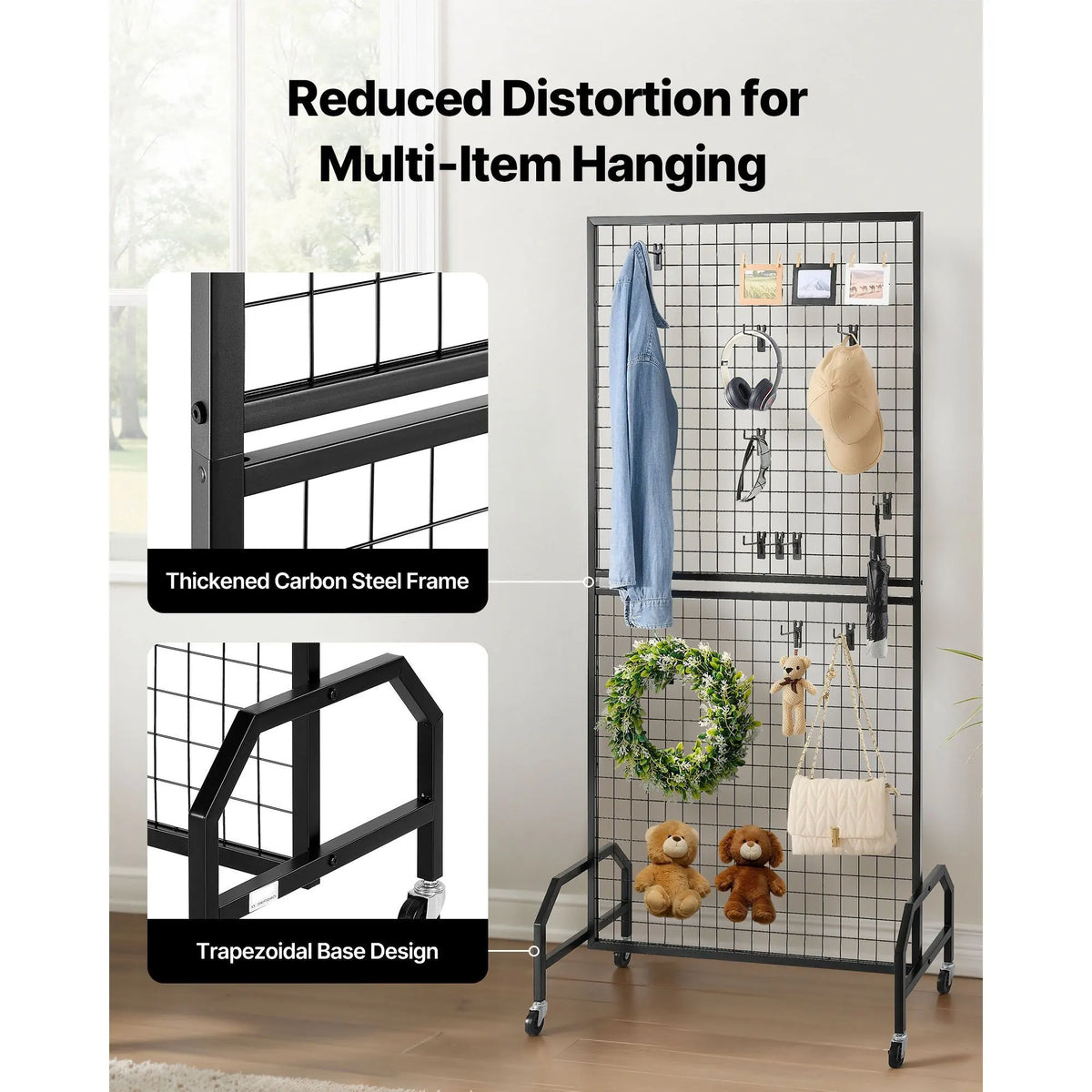 2 Packs Grid Wall Panels, 898 x 1798 mm Wire Grid Panels Display Rack, Movable Art Display Shelf with Wheels & 10 Hooks, Black Carbon Steel Gridwall for Craft Show, Decor, Storage, Notice Board - Image 3